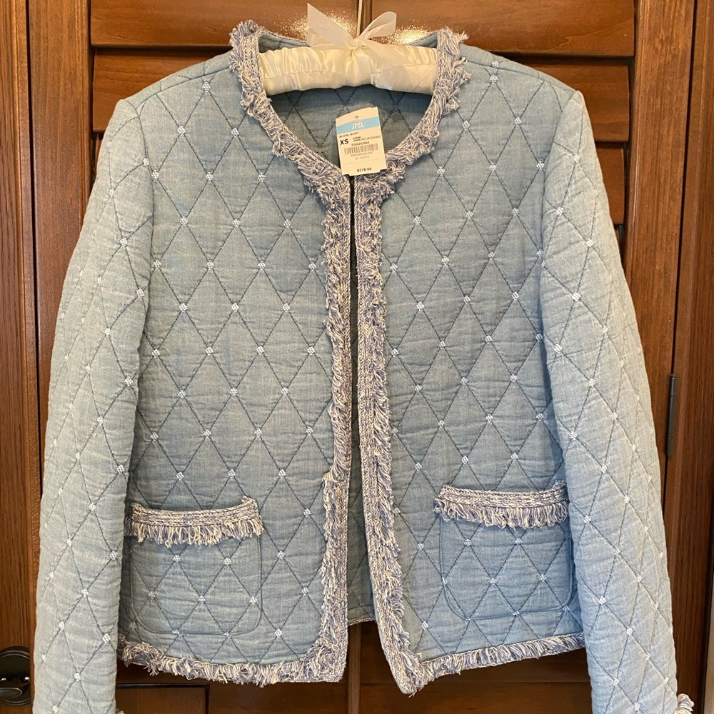 J. McLaughlin Helene Jacket XS with Quilted Texture and Frayed Trim NWT